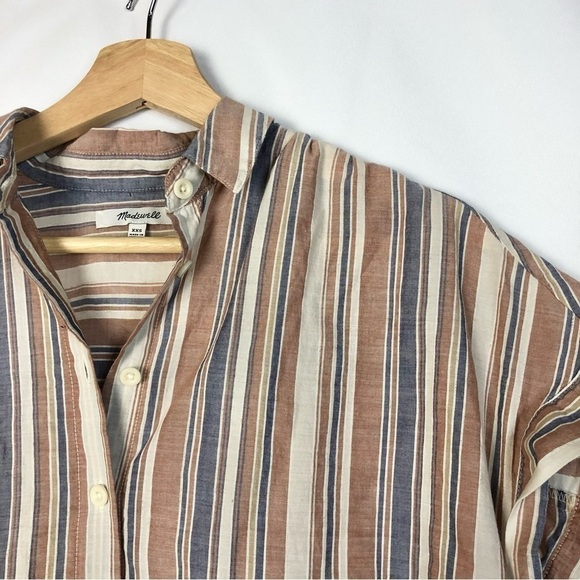 Madewell Linen Blend Hilltop Rainbow Stripe Short Sleeve Button Down XXS - Picture 6 of 6